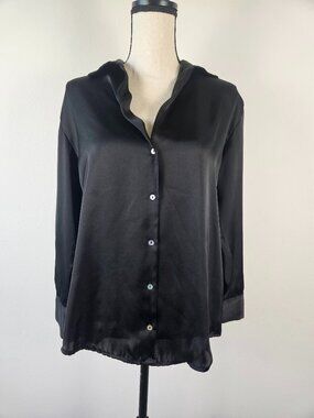 Zara | Black Relaxed Fit Satin Button Down Shirt | Womens XS